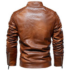 Men's Cognac Brown Faux Leather Moto Jacket