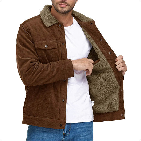 Men's Brown Corduroy Sherpa Lined Jacket
