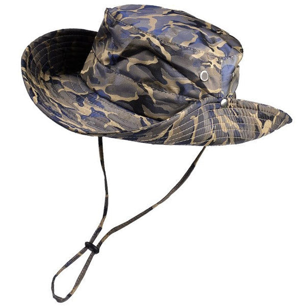 Camo Wide Brim Bucket Hat with Chin Strap