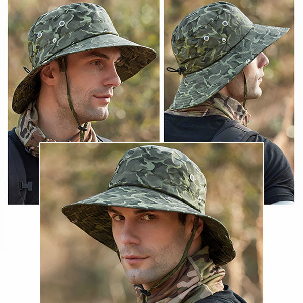 Green Camo Outdoor Boonie Hat with Chin Strap