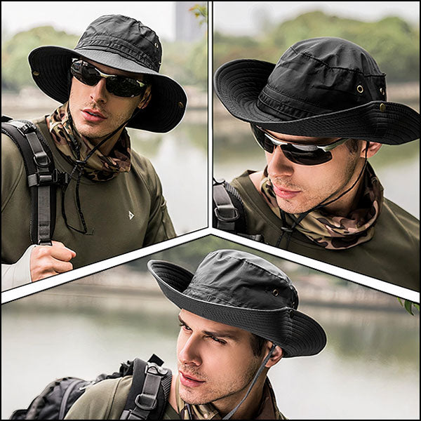 Black Outdoor Boonie Hat with Chin Strap