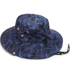 Blue Camo Boonie Hat with Wide Brim and Chin Strap