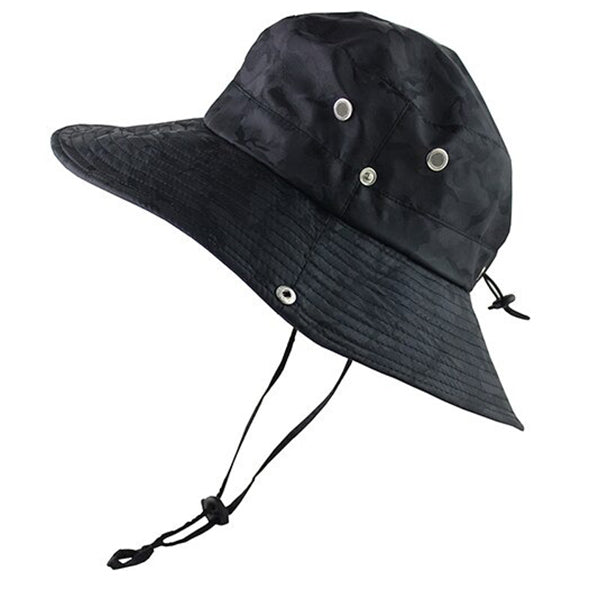 Wide Brim Black Camo Boonie Hat with Drawstring