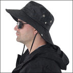 Wide Brim Black Camo Boonie Hat with Drawstring