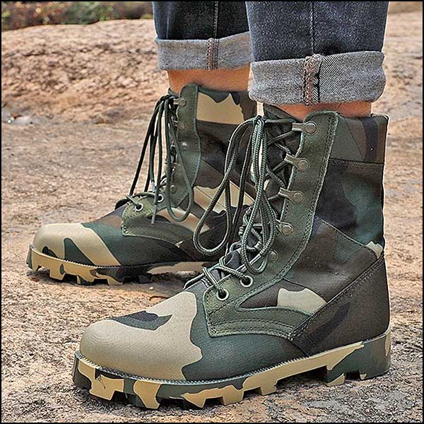 High-Top Canvas Woodland Camo Combat Boots