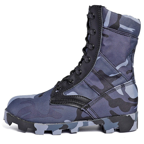 Blue Camouflage Canvas High-Top Combat Boots