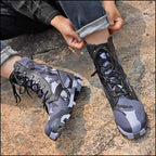 Blue Camouflage Canvas High-Top Combat Boots