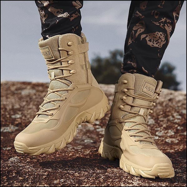 Men's Tan Mesh High-Top Tactical Boots