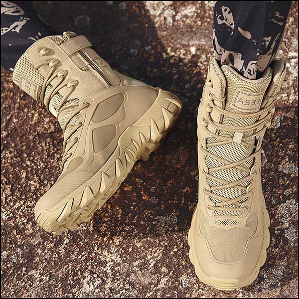 Men's Tan Mesh High-Top Tactical Boots