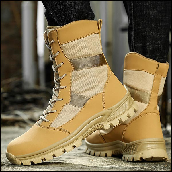 Men's Tan Fabric Outdoor Combat Boots