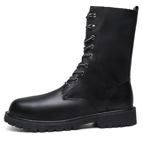 Men's Black Mid-Calf Lace-Up Combat Boots