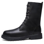 Men's Black Mid-Calf Lace-Up Combat Boots
