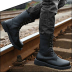 Men's Black Mid-Calf Lace-Up Combat Boots