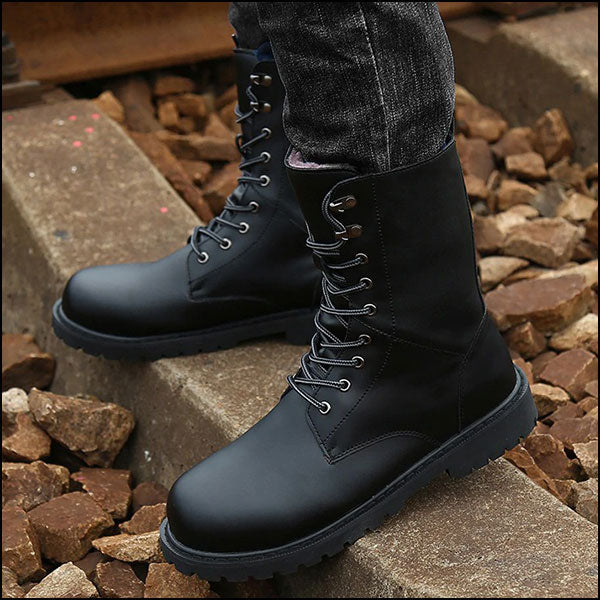 Men's Black Mid-Calf Lace-Up Combat Boots