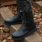 Men's Black Mid-Calf Lace-Up Combat Boots
