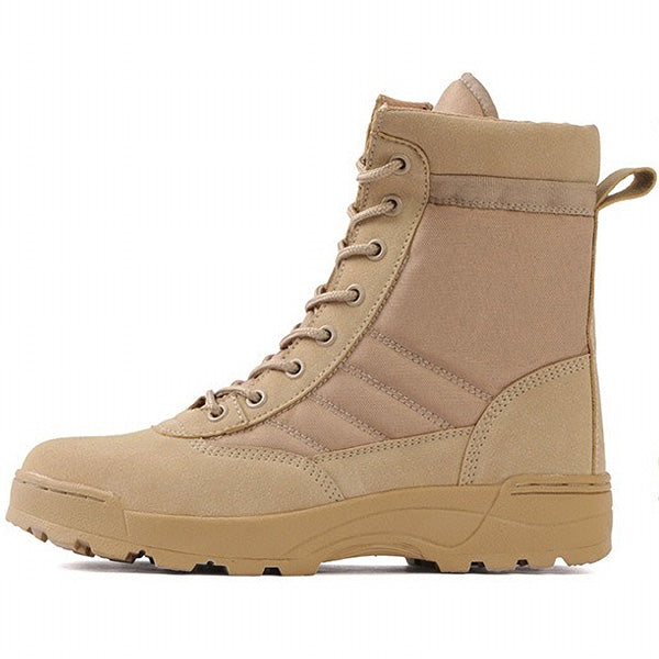 Men's Tan Suede and Fabric Tactical Boots