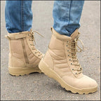 Men's Tan Suede and Fabric Tactical Boots