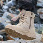 Men's Tan Suede and Fabric Tactical Boots