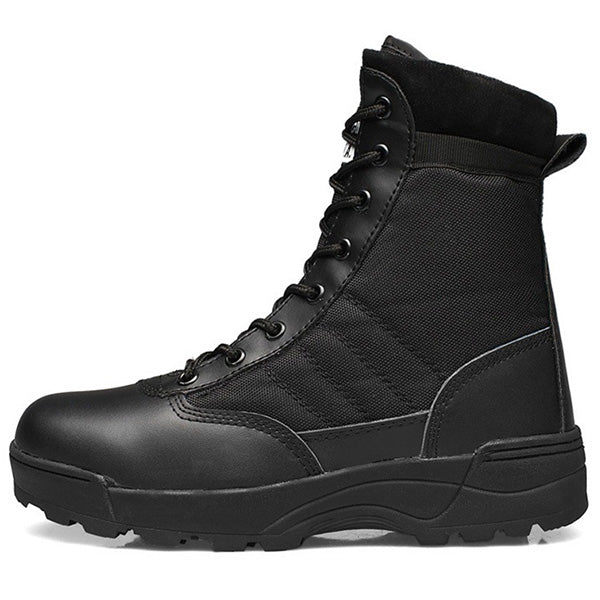 Men's Black Leather and Fabric Combat Boots
