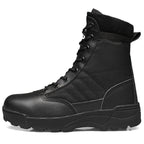 Men's Black Leather and Fabric Combat Boots