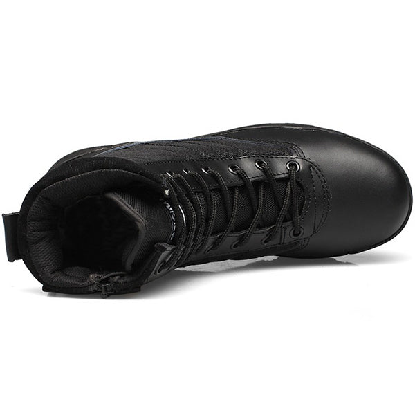 Men's Black Leather and Fabric Combat Boots