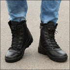 Men's Black Leather and Fabric Combat Boots