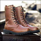 Unisex Brown Faux Leather Lined Combat Boot
