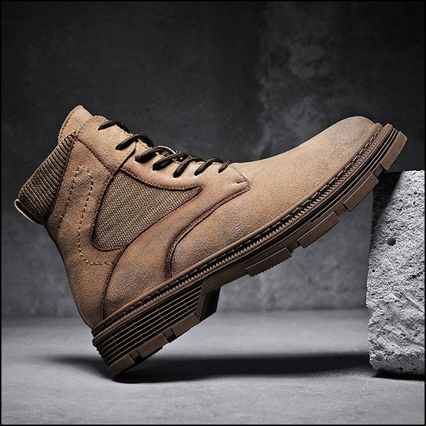 Men's Distressed Tan Suede Combat Boots