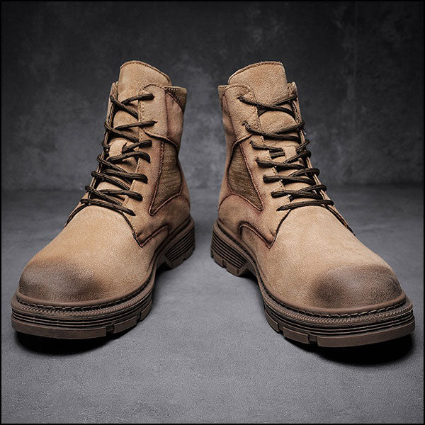 Men's Distressed Tan Suede Combat Boots