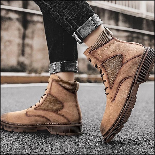 Men's Distressed Tan Suede Combat Boots