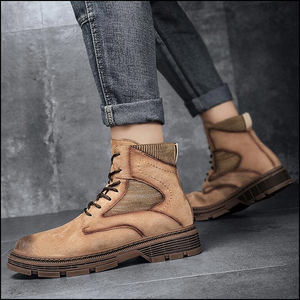Men's Distressed Tan Suede Combat Boots