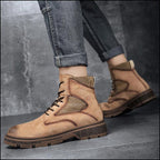 Men's Distressed Tan Suede Combat Boots