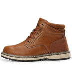 Men's Tan Faux Leather Ankle Boots with Suede