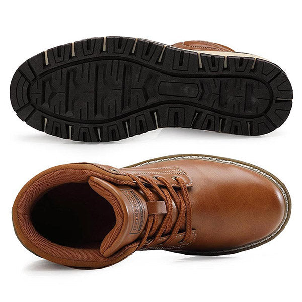 Men's Tan Faux Leather Ankle Boots with Suede