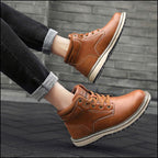 Men's Tan Faux Leather Ankle Boots with Suede