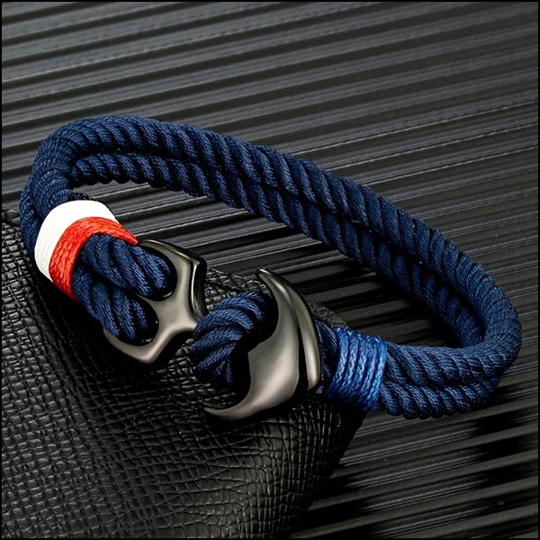 Nautical Double Rope Bracelet with Gunmetal Anchor