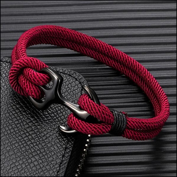 Nautical Magenta Rope Bracelet with Anchor Clasp