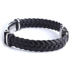 Modern Men's Black Braided Leather Bracelet with ID Plate