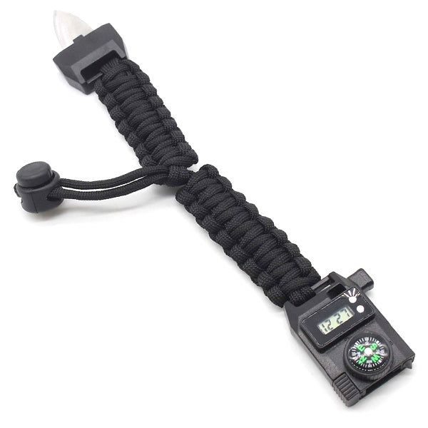 Black Tactical Paracord Watch Bracelet with Compass