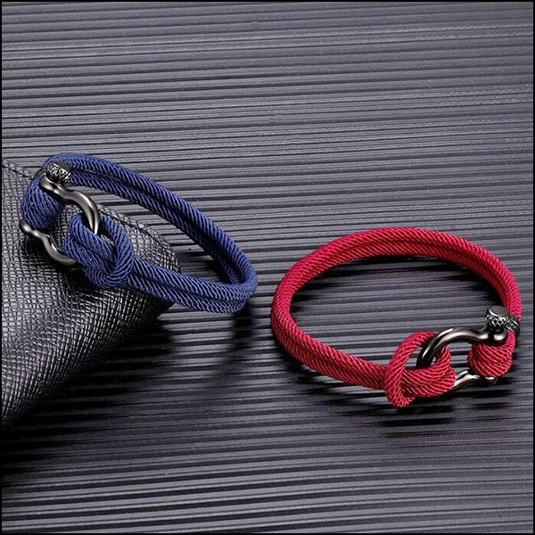 Maroon Nautical Rope Bracelet with Black Shackle