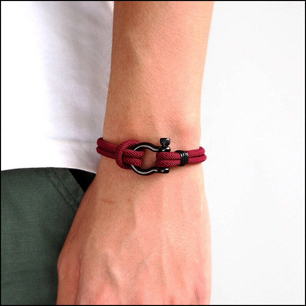 Maroon Nautical Rope Bracelet with Black Shackle