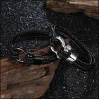 Men's Black Braided Leather Shackle Bracelet