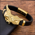Men's Gold Eagle Black Leather Bracelet
