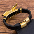 Men's Gold Eagle Black Leather Bracelet