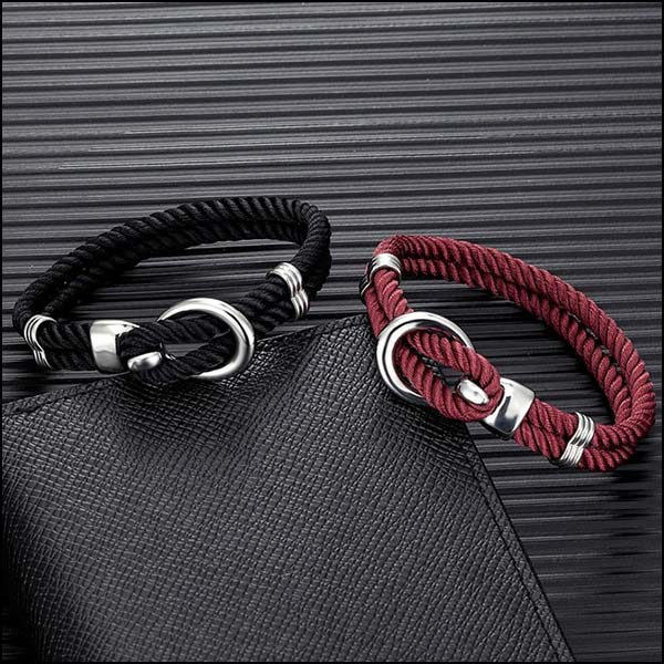 Black Nautical Rope Bracelet with Silver Hook Clasp