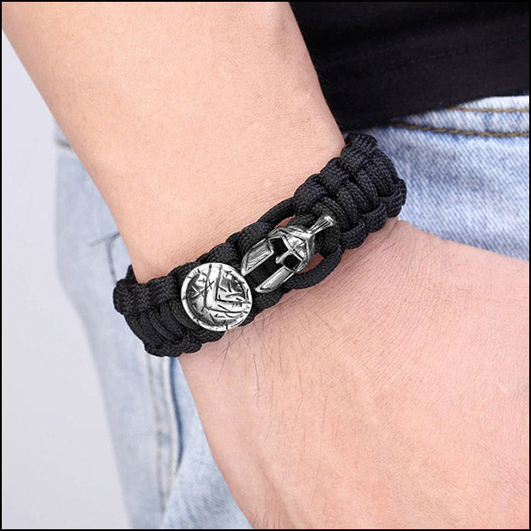 Spartan Helmet & Shield Black Paracord Bracelet