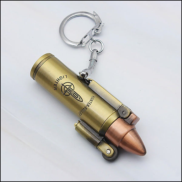 Antique Brass Bullet Lighter Keychain