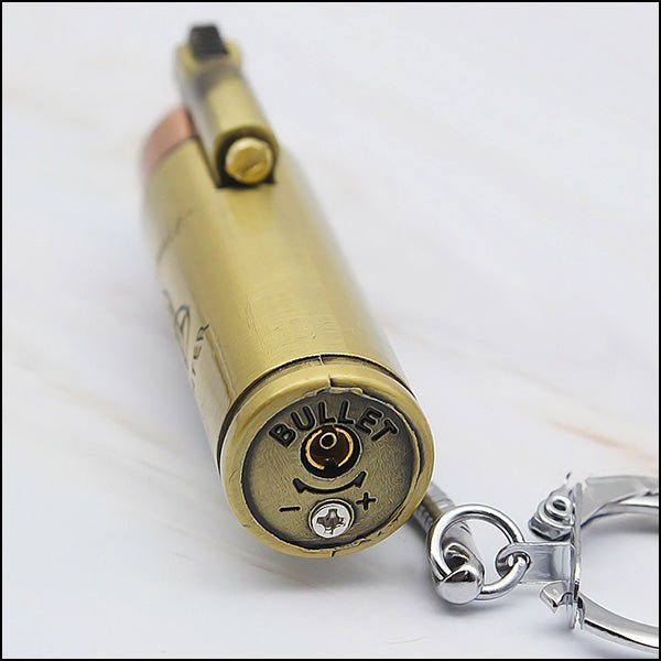 Antique Brass Bullet Lighter Keychain