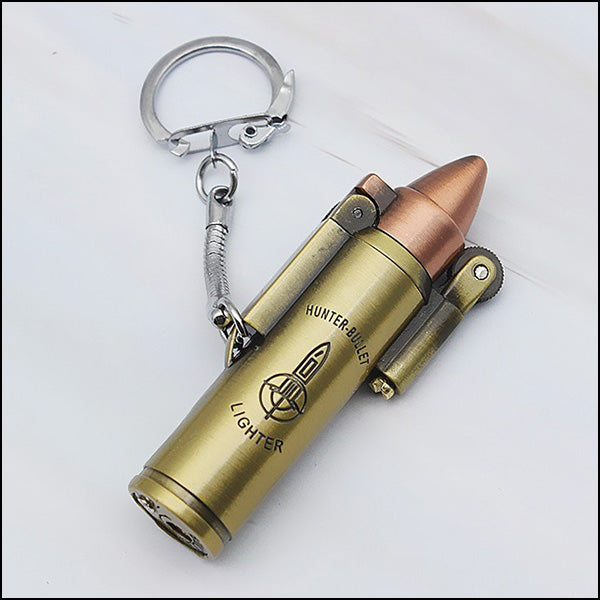 Antique Brass Bullet Lighter Keychain