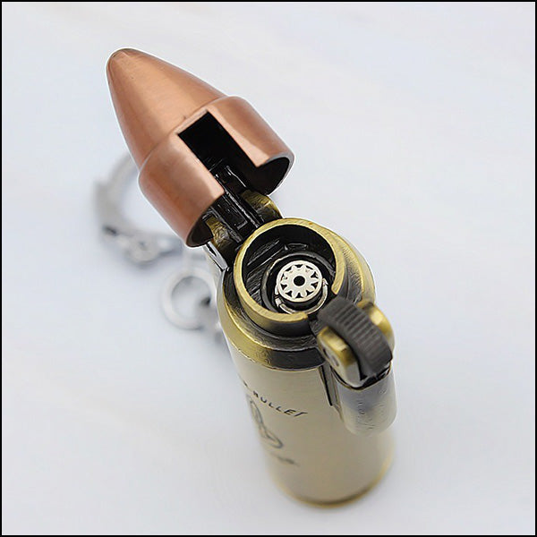 Antique Brass Bullet Lighter Keychain